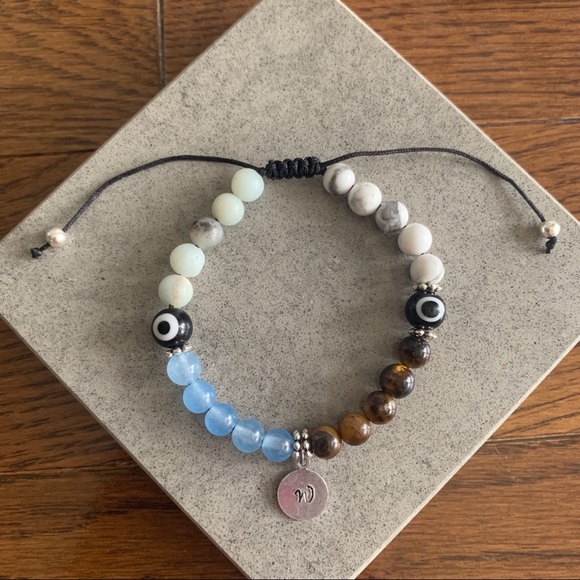 Handmade Engraved Gemstone Evil Eye Bracelet - Picture 3 of 4